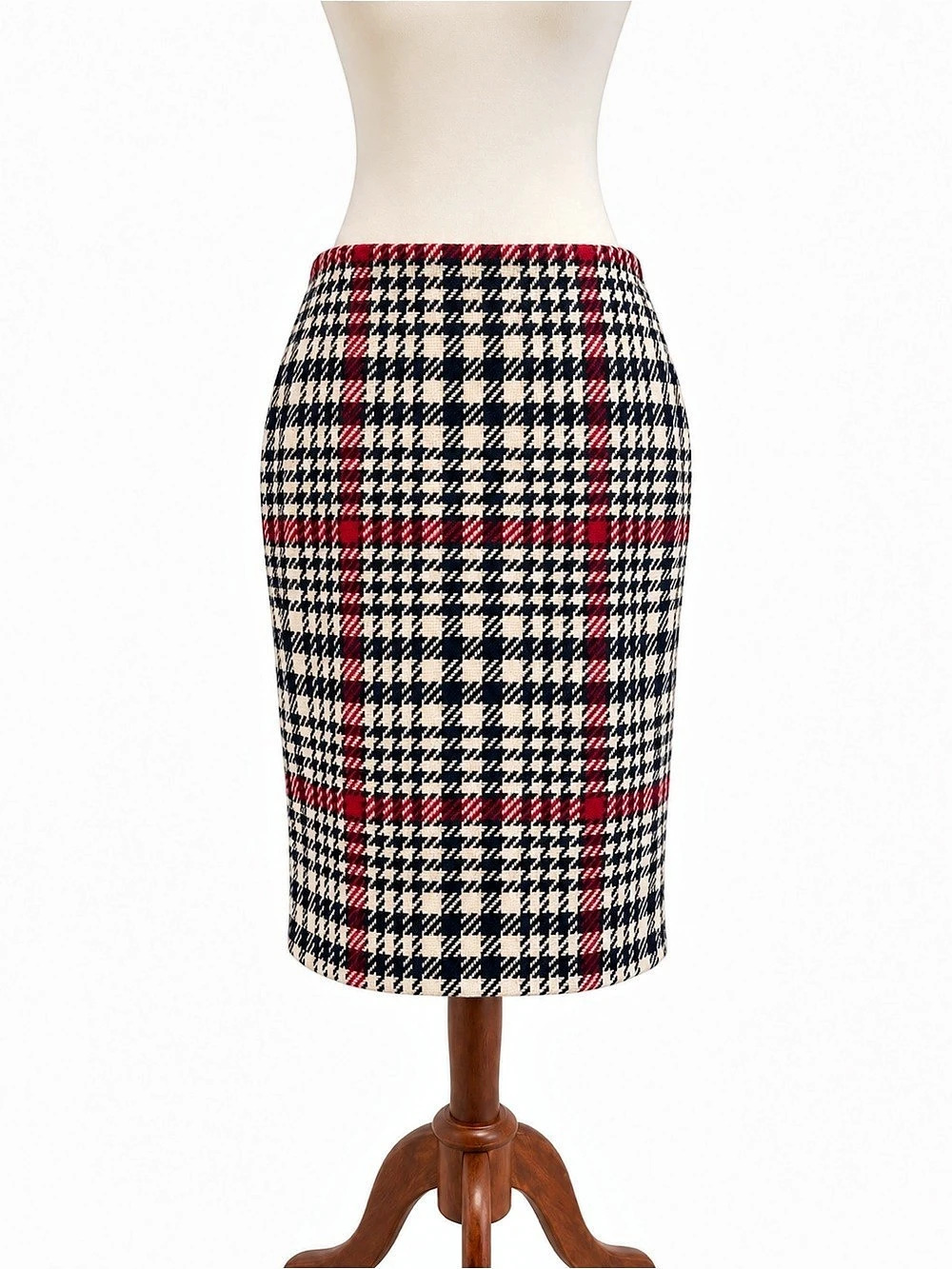Talbots Plaid Pencil Skirt in Red & Black Size 4 New Wool Holiday
